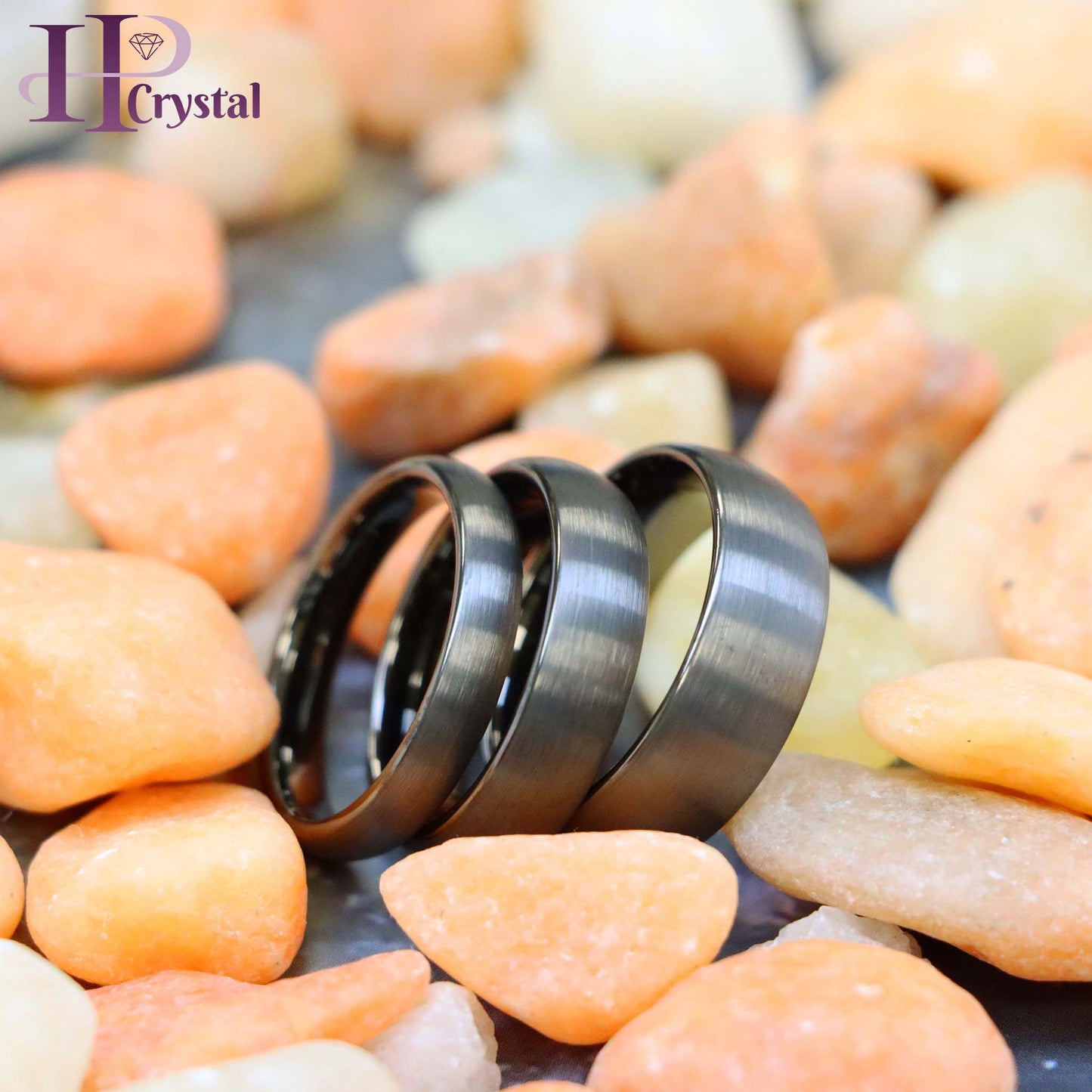 Dome Brush Gun Metal Tungsten Ring