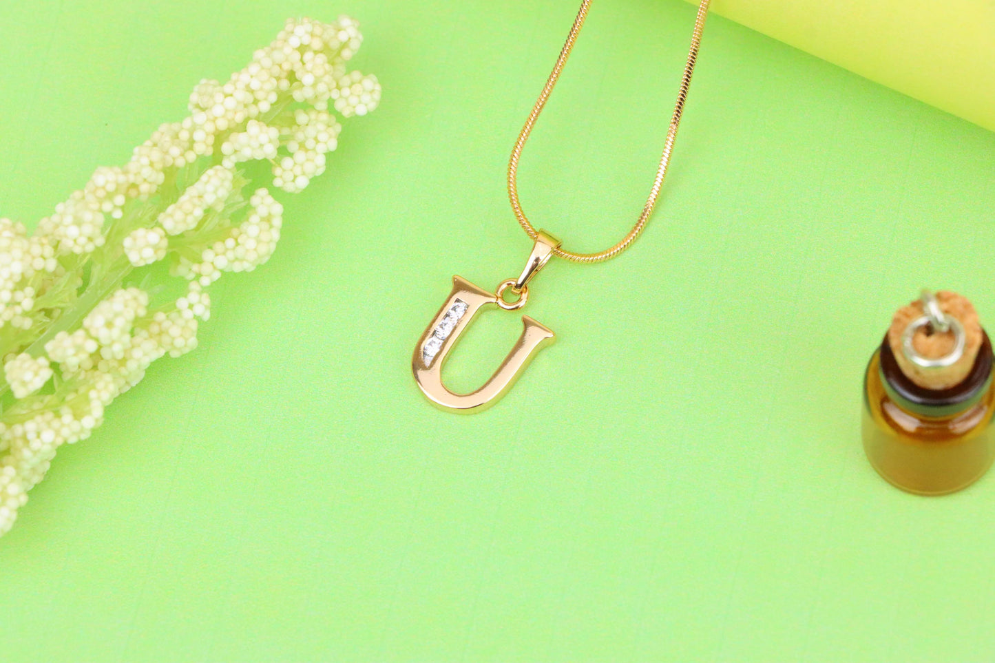 Rose Gold Initial U Pendant with Crystals – Elegant Letter Jewelry, XPPT1370 (2132-9)