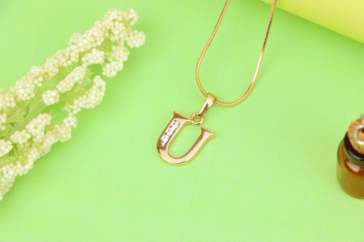 Rose Gold Initial U Pendant with Crystals – Elegant Letter Jewelry, XPPT1370 (2132-9)