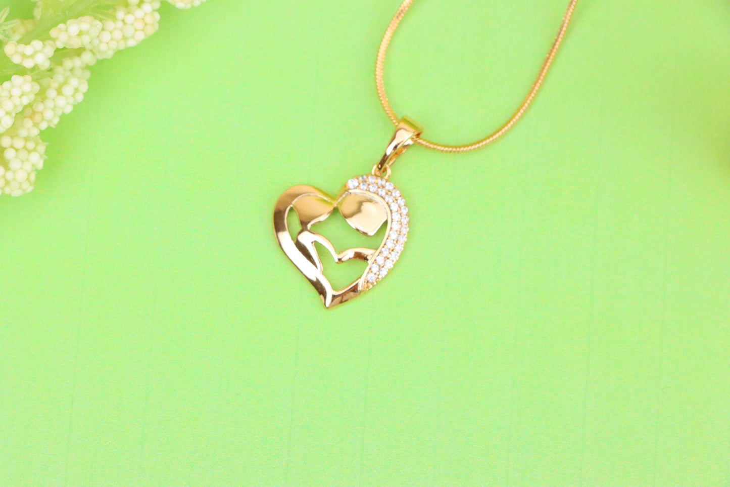 Heart Shaped Mother & Child Pendant in Rose Gold with CZ Accents, XPPT1840 (2155-6)