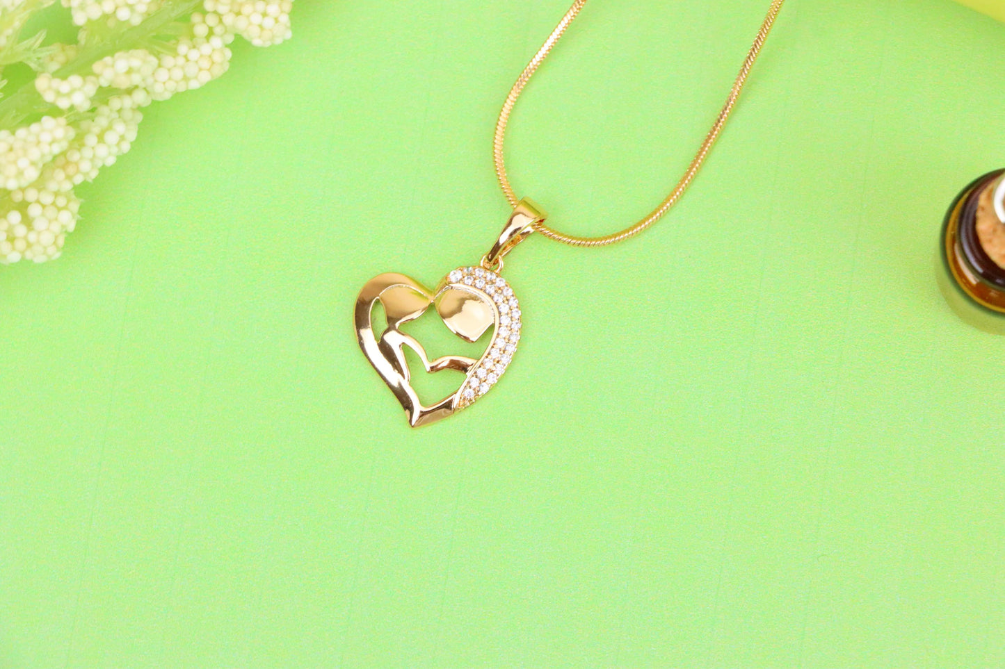 Heart Shaped Mother & Child Pendant in Rose Gold with CZ Accents, XPPT1840 (2155-6)