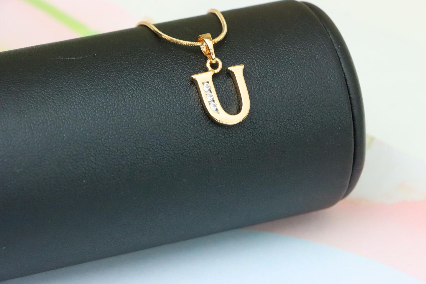 Rose Gold Initial U Pendant with Crystals – Elegant Letter Jewelry, XPPT1370 (2132-9)