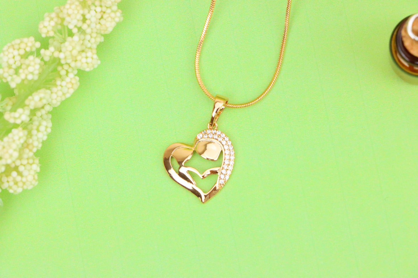 Heart Shaped Mother & Child Pendant in Rose Gold with CZ Accents, XPPT1840 (2155-6)