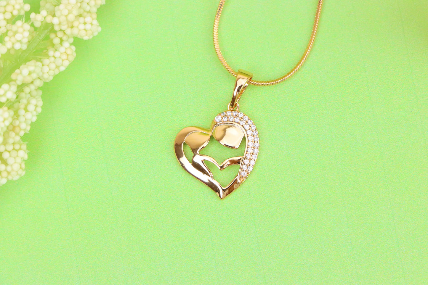 Heart Shaped Mother & Child Pendant in Rose Gold with CZ Accents, XPPT1840 (2155-6)