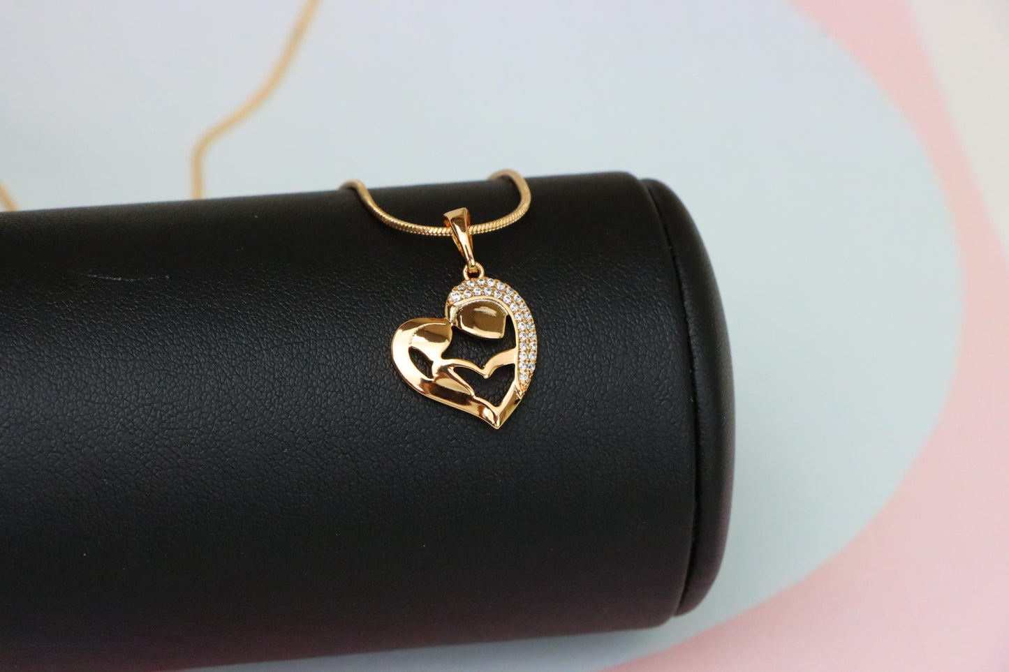Heart Shaped Mother & Child Pendant in Rose Gold with CZ Accents, XPPT1840 (2155-6)