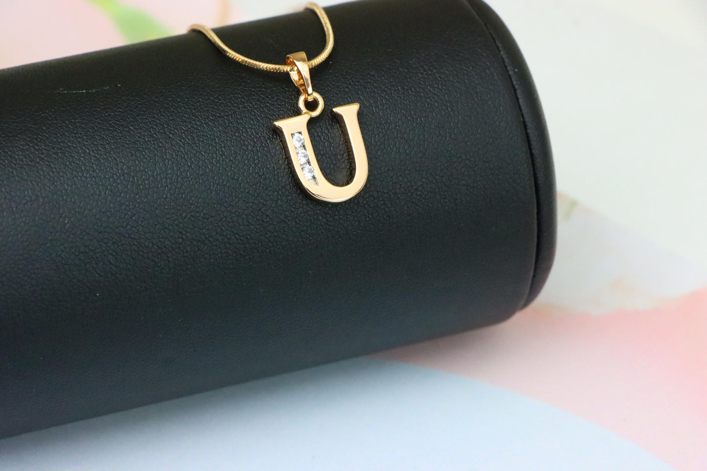Rose Gold Initial U Pendant with Crystals – Elegant Letter Jewelry, XPPT1370 (2132-9)