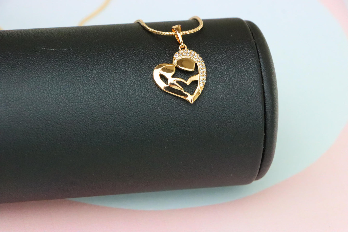 Heart Shaped Mother & Child Pendant in Rose Gold with CZ Accents, XPPT1840 (2155-6)