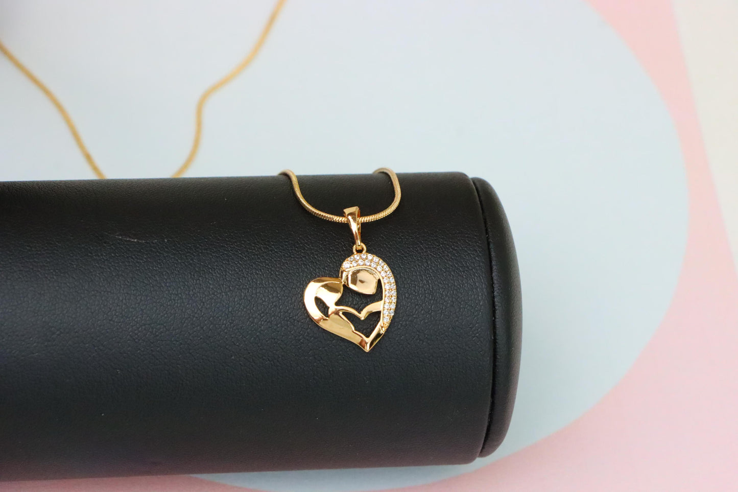 Heart Shaped Mother & Child Pendant in Rose Gold with CZ Accents, XPPT1840 (2155-6)
