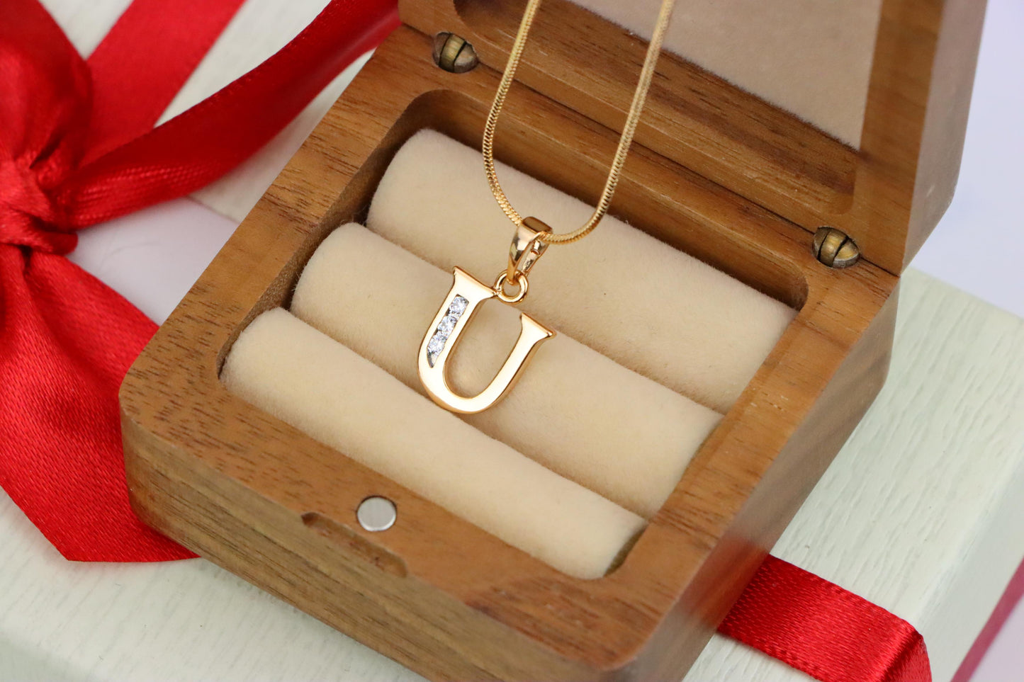 Rose Gold Initial U Pendant with Crystals – Elegant Letter Jewelry, XPPT1370 (2132-9)