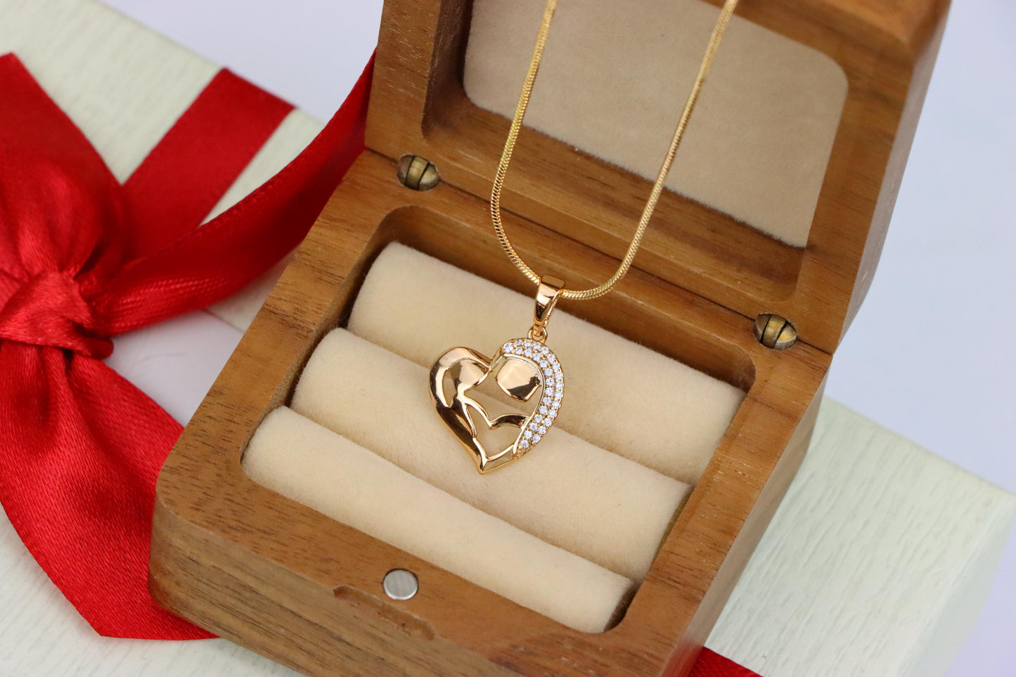 Heart Shaped Mother & Child Pendant in Rose Gold with CZ Accents, XPPT1840 (2155-6)