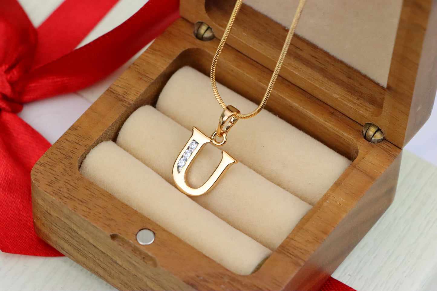 Rose Gold Initial U Pendant with Crystals – Elegant Letter Jewelry, XPPT1370 (2132-9)