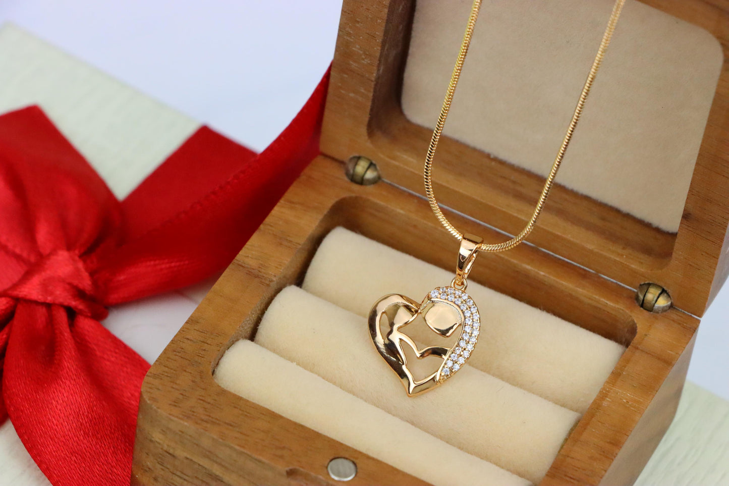 Heart Shaped Mother & Child Pendant in Rose Gold with CZ Accents, XPPT1840 (2155-6)