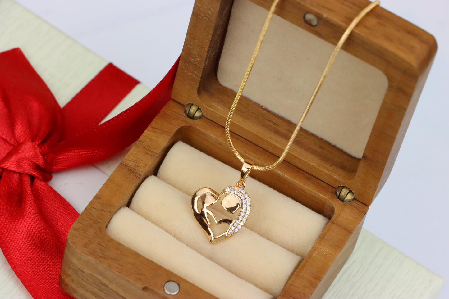 Heart Shaped Mother & Child Pendant in Rose Gold with CZ Accents, XPPT1840 (2155-6)