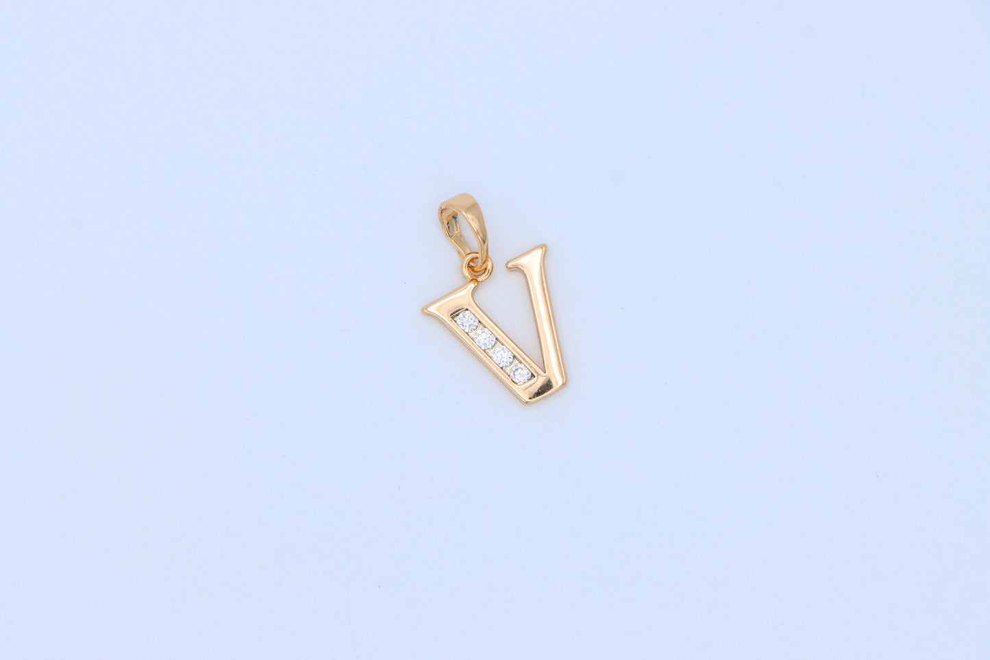 Rose Gold Letter V Pendant with Sparkling Crystals – Chic Jewelry, XPPT1371 (2132-9)