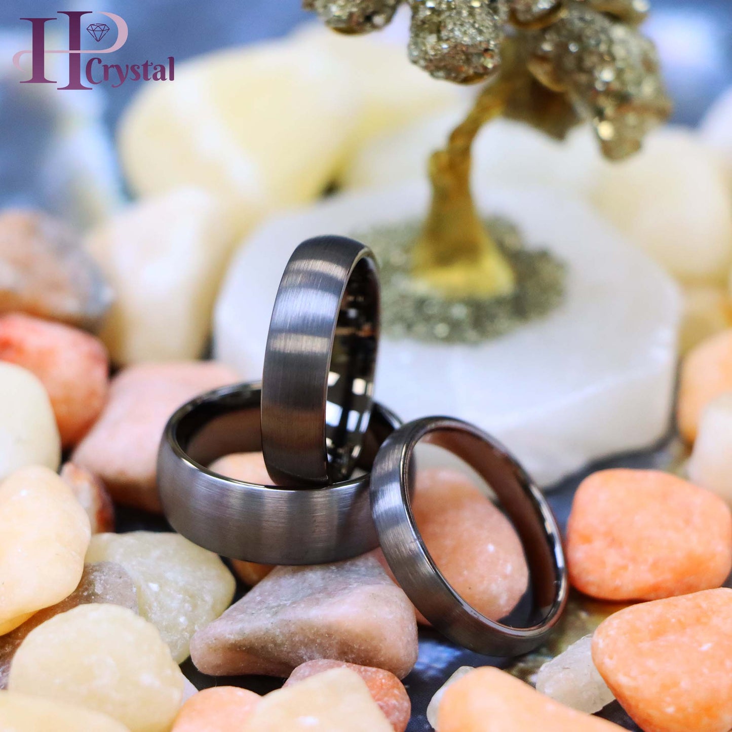 Dome Brush Gun Metal Tungsten Ring