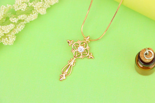 Ornate Rose Gold Cross Pendant with Intricate Detailing and CZ Center, XPPT1841 (2155-7)