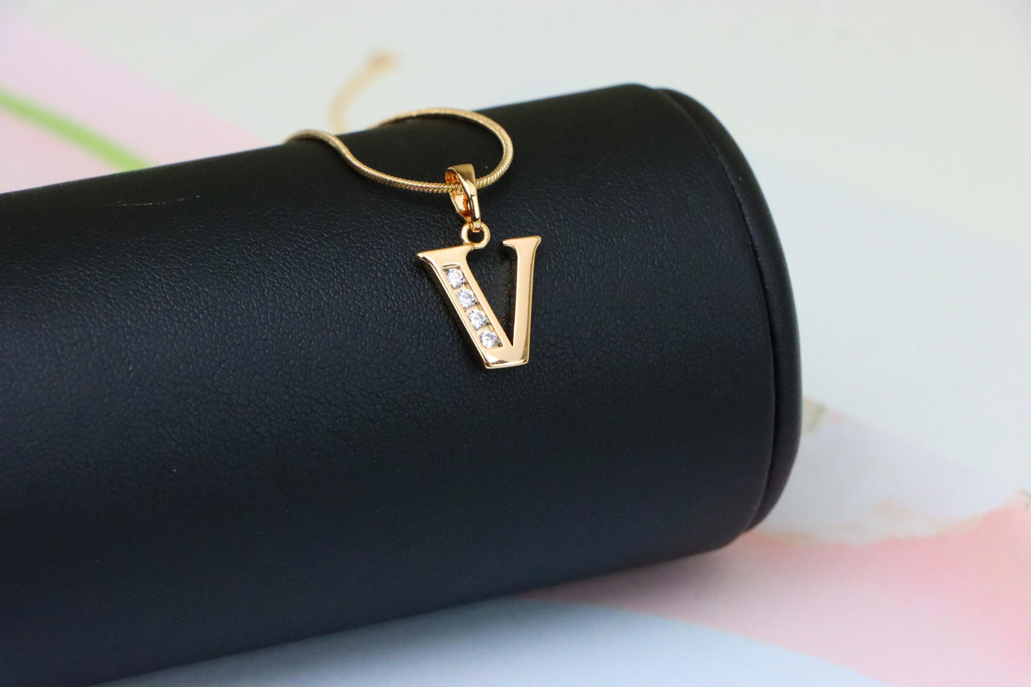 Rose Gold Letter V Pendant with Sparkling Crystals – Chic Jewelry, XPPT1371 (2132-9)