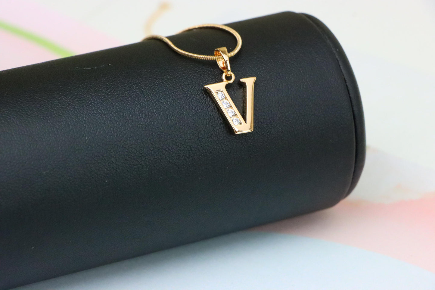 Rose Gold Letter V Pendant with Sparkling Crystals – Chic Jewelry, XPPT1371 (2132-9)