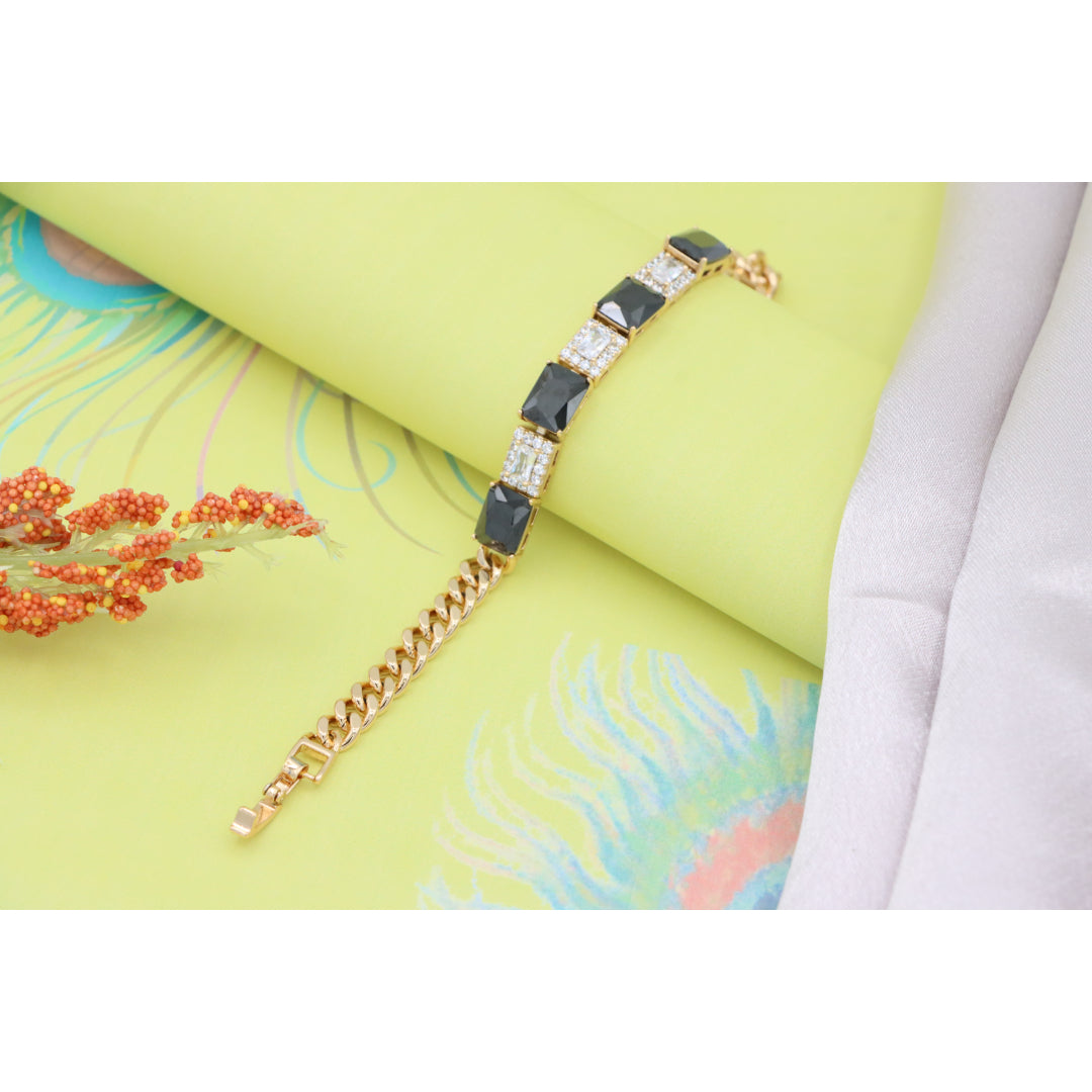 Rose Gold Bracelet with Black and White Stones, XPBL0685 (2069-4)