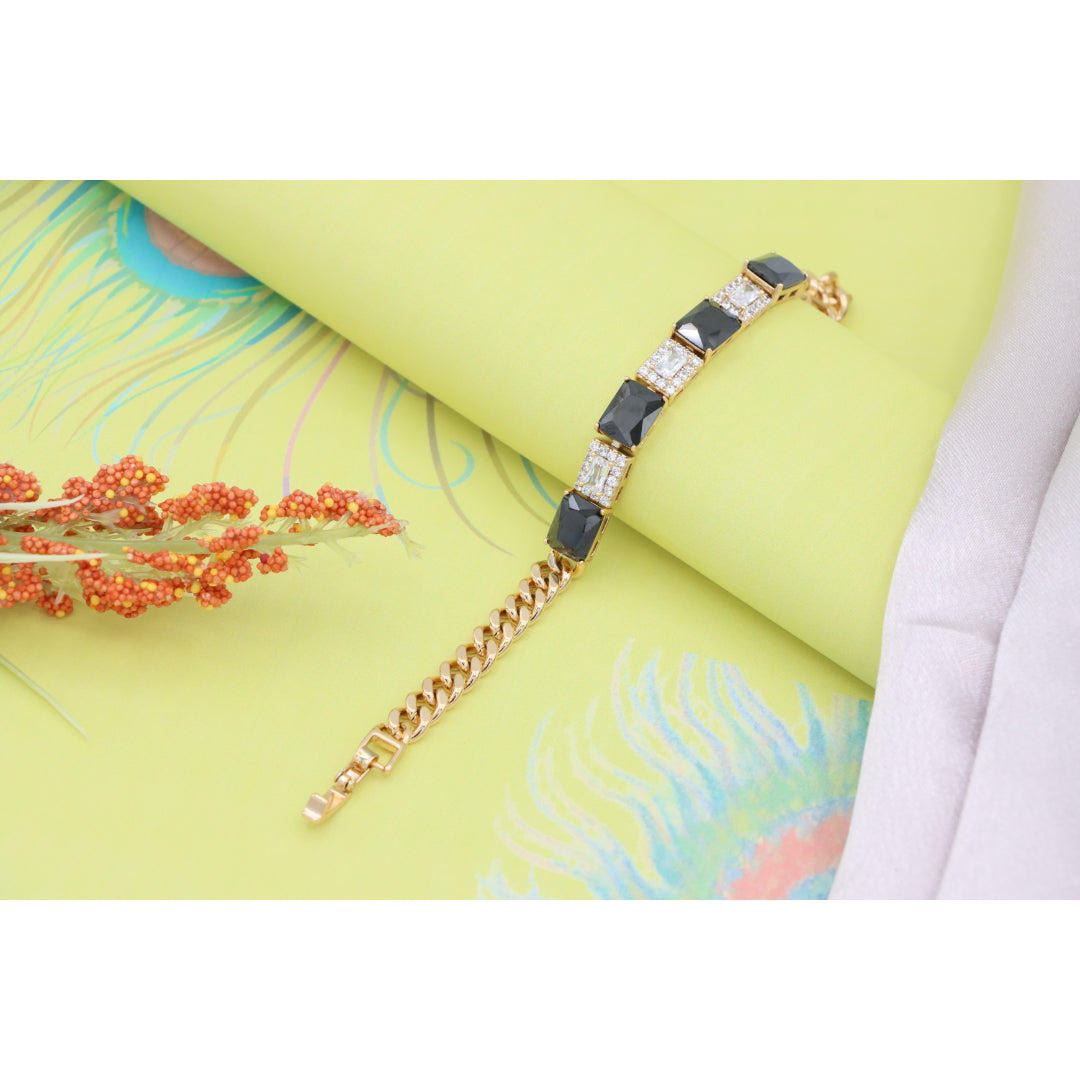 Rose Gold Bracelet with Black and White Stones, XPBL0685 (2069-4)
