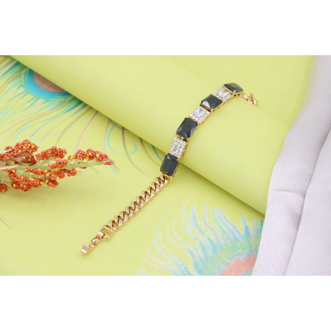 Rose Gold Bracelet with Black and White Stones, XPBL0685 (2069-4)