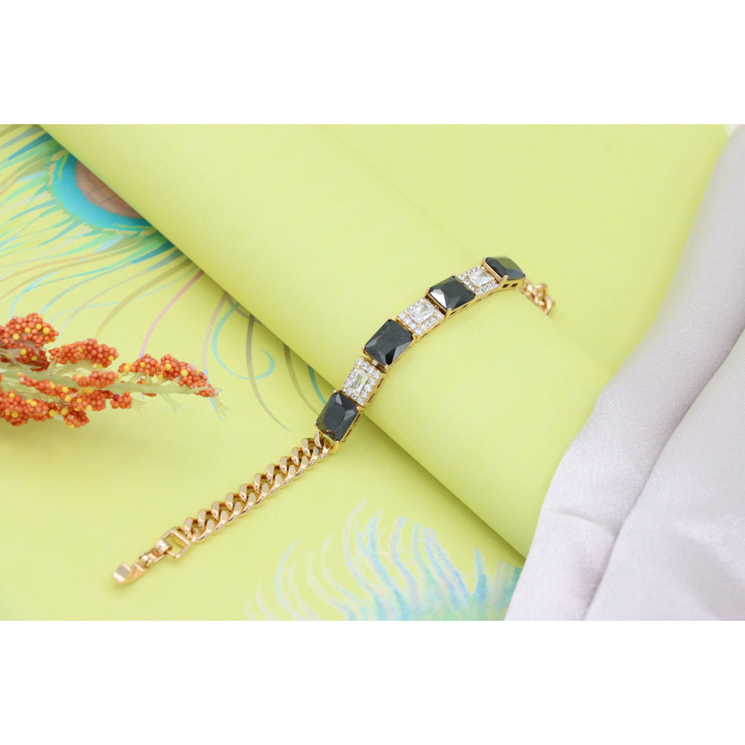 Rose Gold Bracelet with Black and White Stones, XPBL0685 (2069-4)