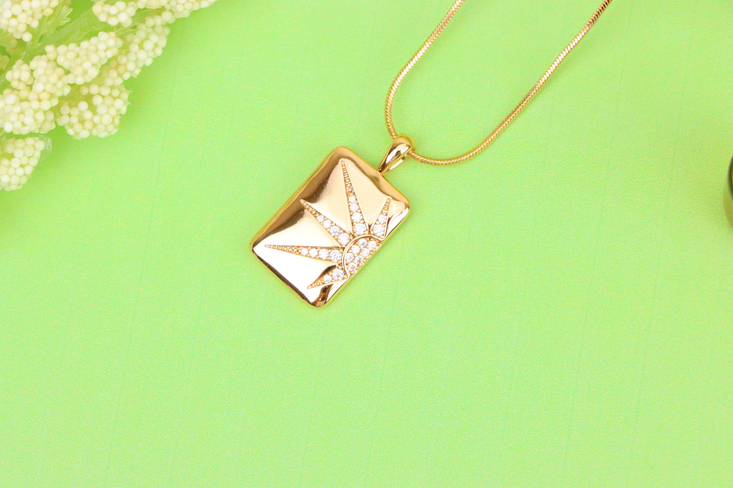 Rose Gold Rectangle Pendant with Starburst CZ Design, XPPT1842 (2155-8)