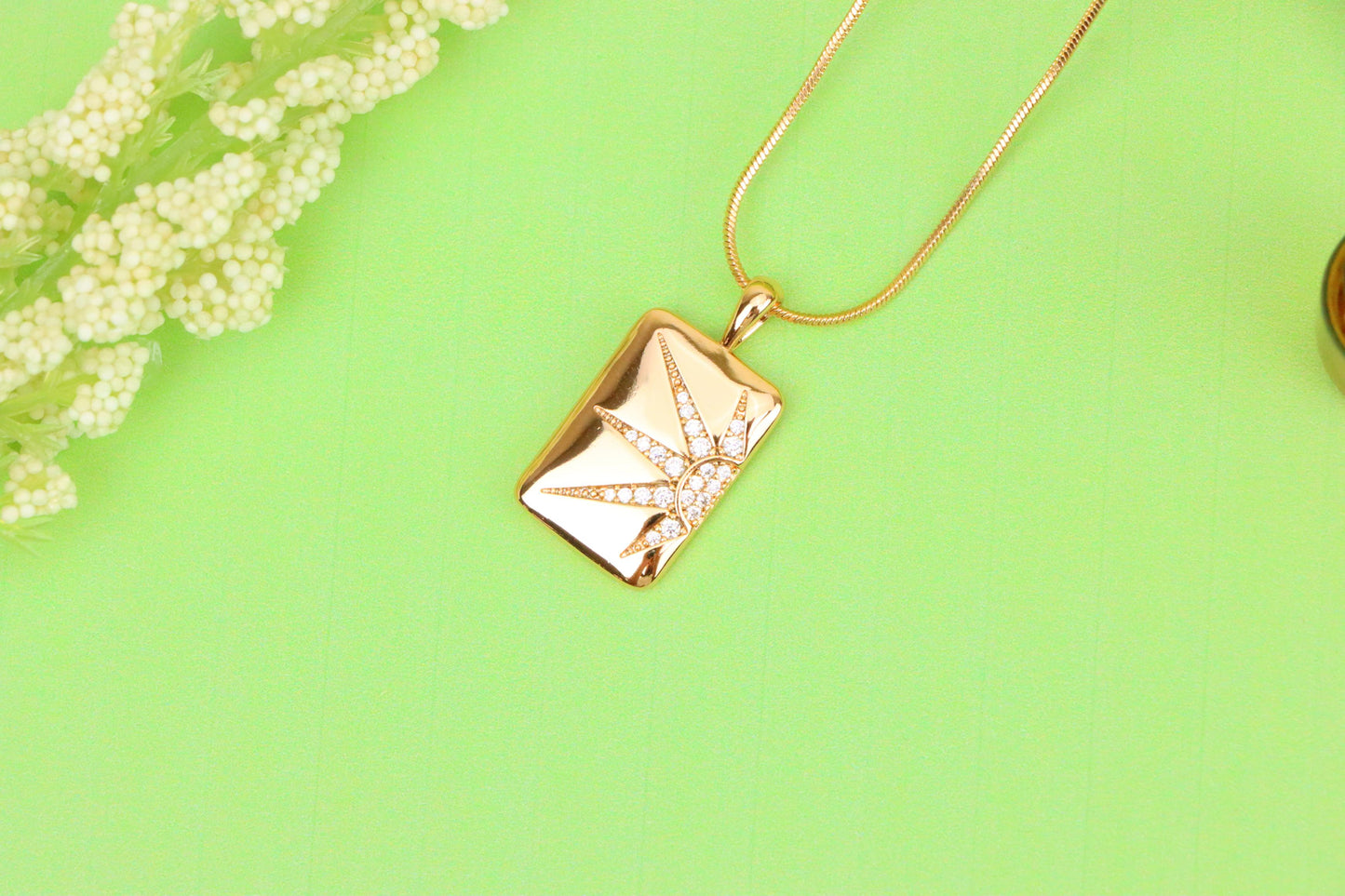 Rose Gold Rectangle Pendant with Starburst CZ Design, XPPT1842 (2155-8)