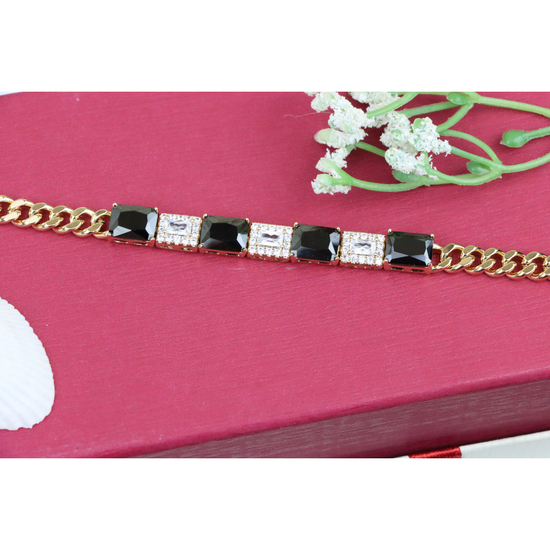 Rose Gold Bracelet with Black and White Stones, XPBL0685 (2069-4)