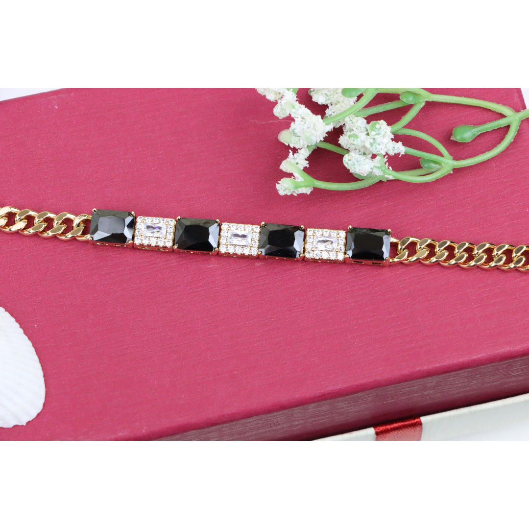Rose Gold Bracelet with Black and White Stones, XPBL0685 (2069-4)