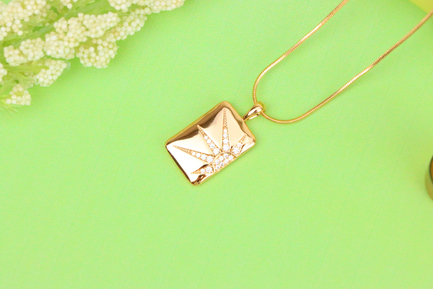 Rose Gold Rectangle Pendant with Starburst CZ Design, XPPT1842 (2155-8)