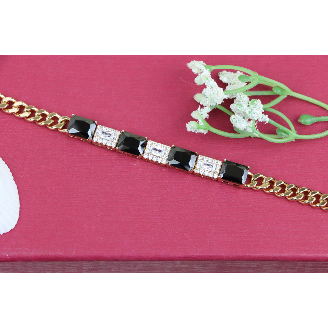 Rose Gold Bracelet with Black and White Stones, XPBL0685 (2069-4)