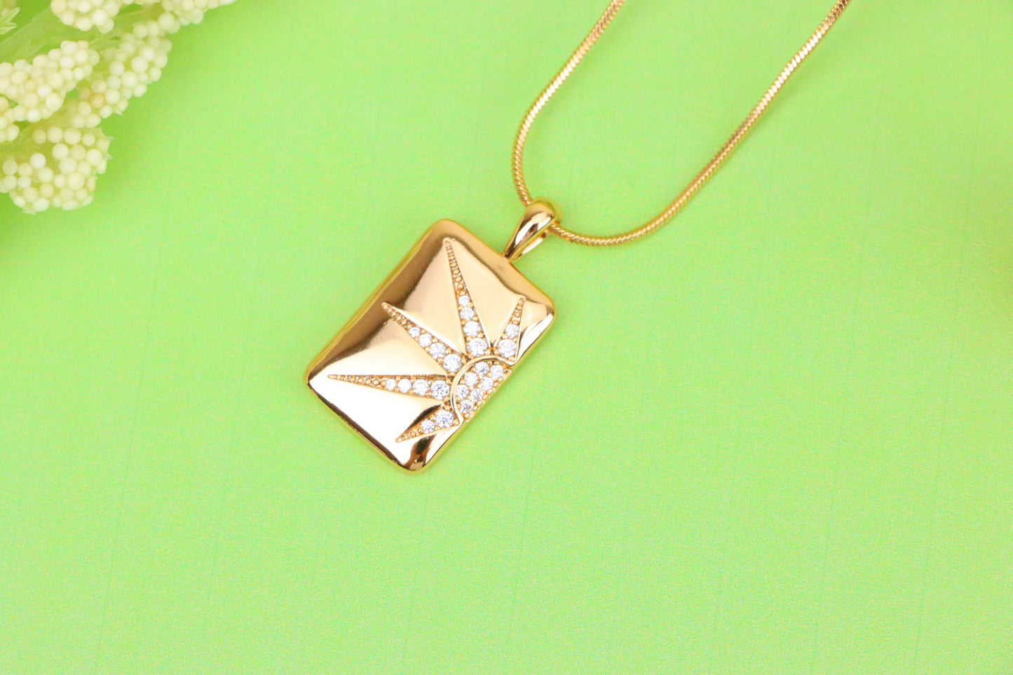 Rose Gold Rectangle Pendant with Starburst CZ Design, XPPT1842 (2155-8)