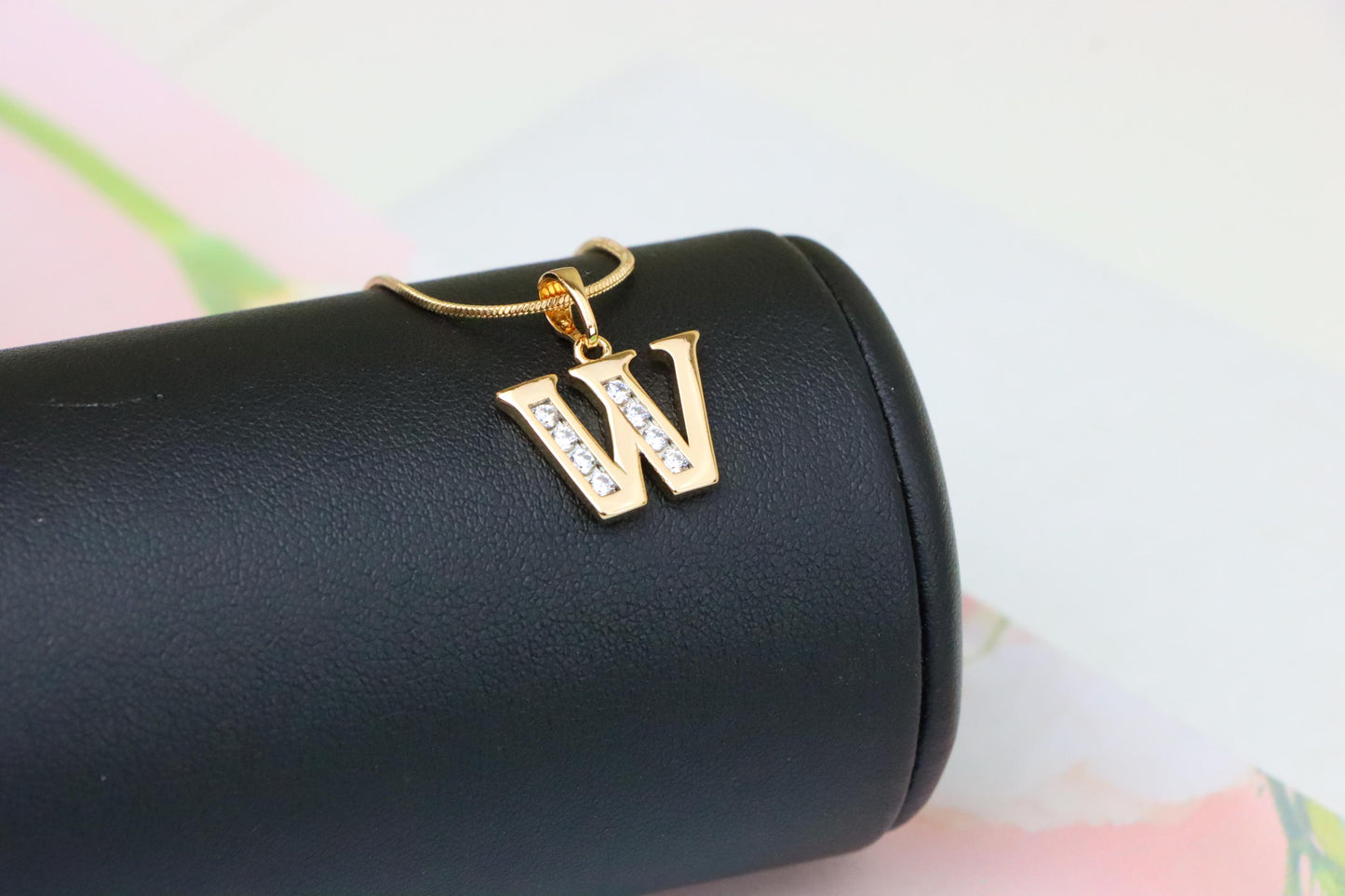 Rose Gold Letter W Pendant with Crystals – Elegant Personalized Charm,XPPT1372 (2132-9)