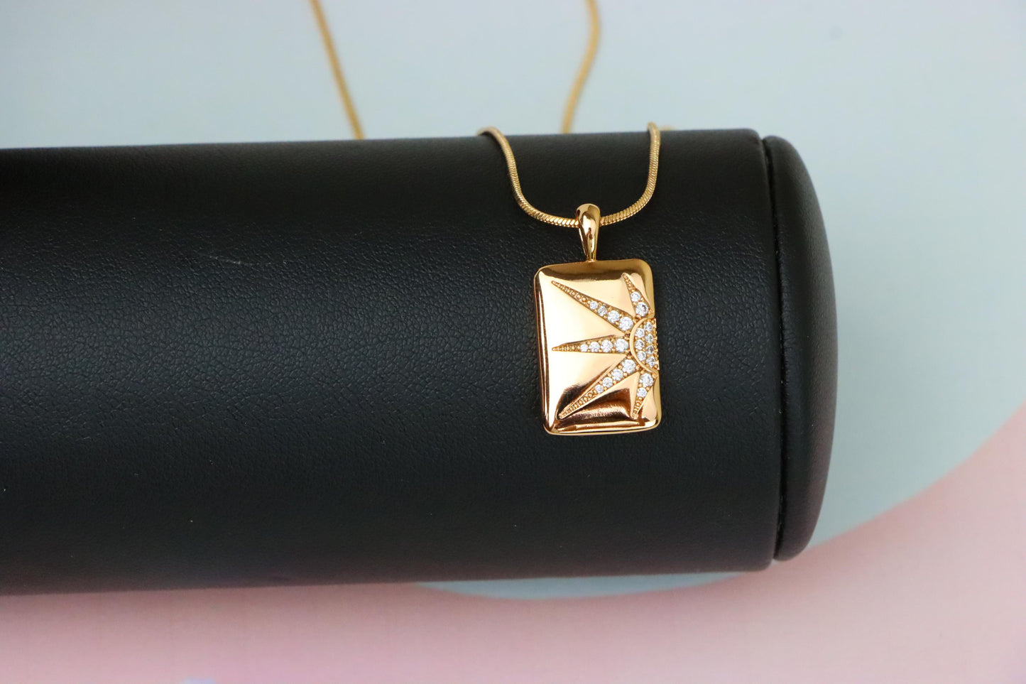 Rose Gold Rectangle Pendant with Starburst CZ Design, XPPT1842 (2155-8)