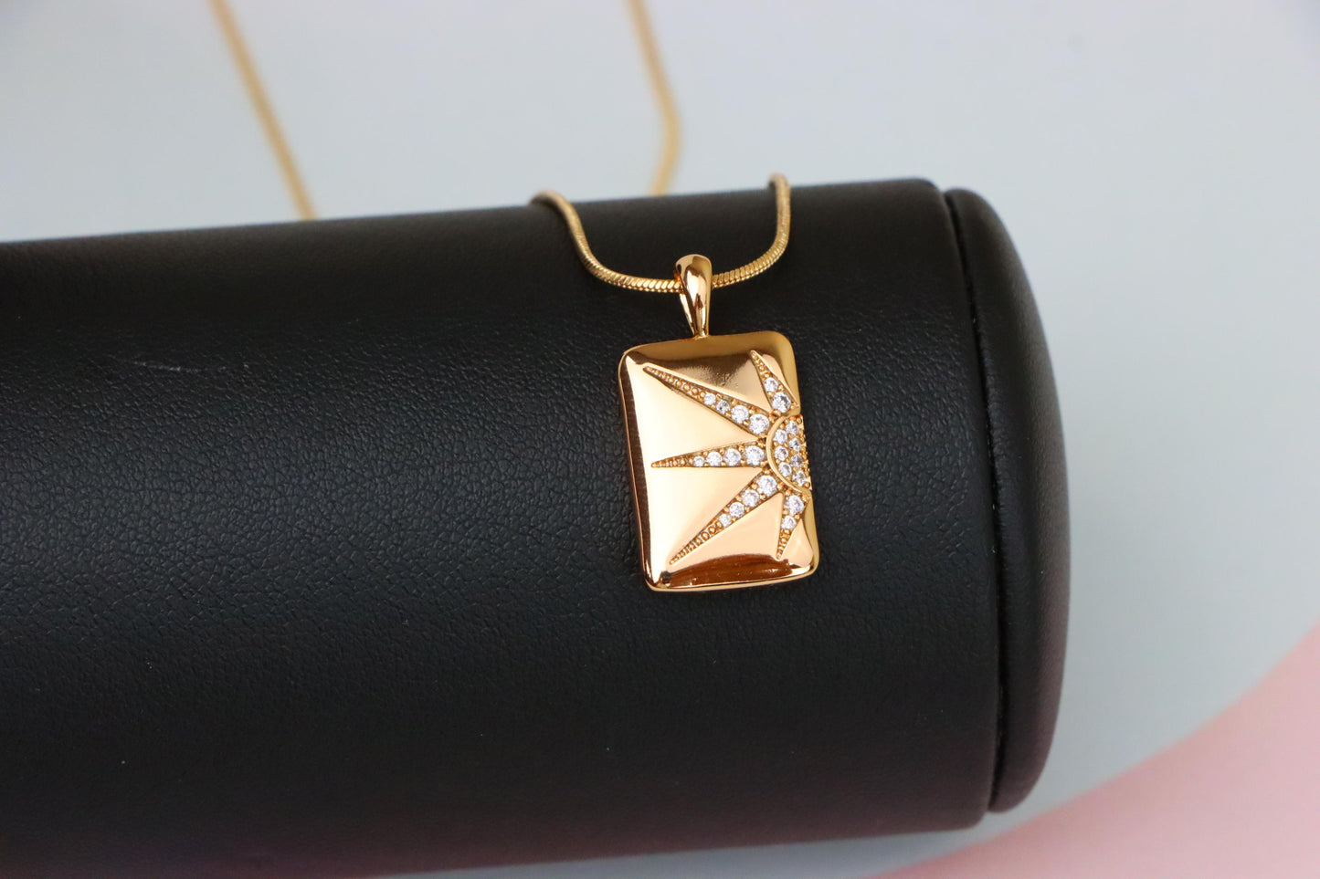 Rose Gold Rectangle Pendant with Starburst CZ Design, XPPT1842 (2155-8)