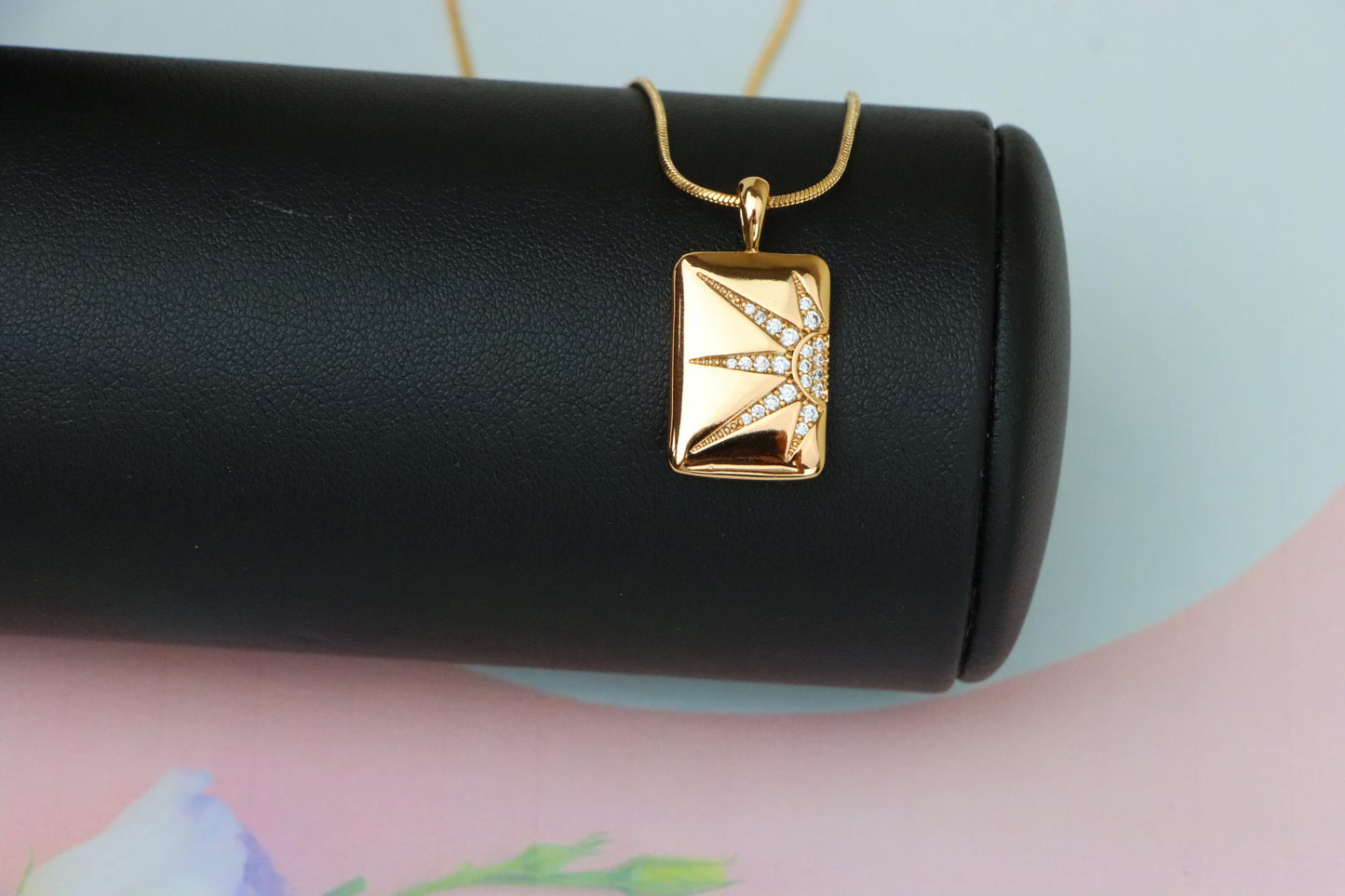Rose Gold Rectangle Pendant with Starburst CZ Design, XPPT1842 (2155-8)