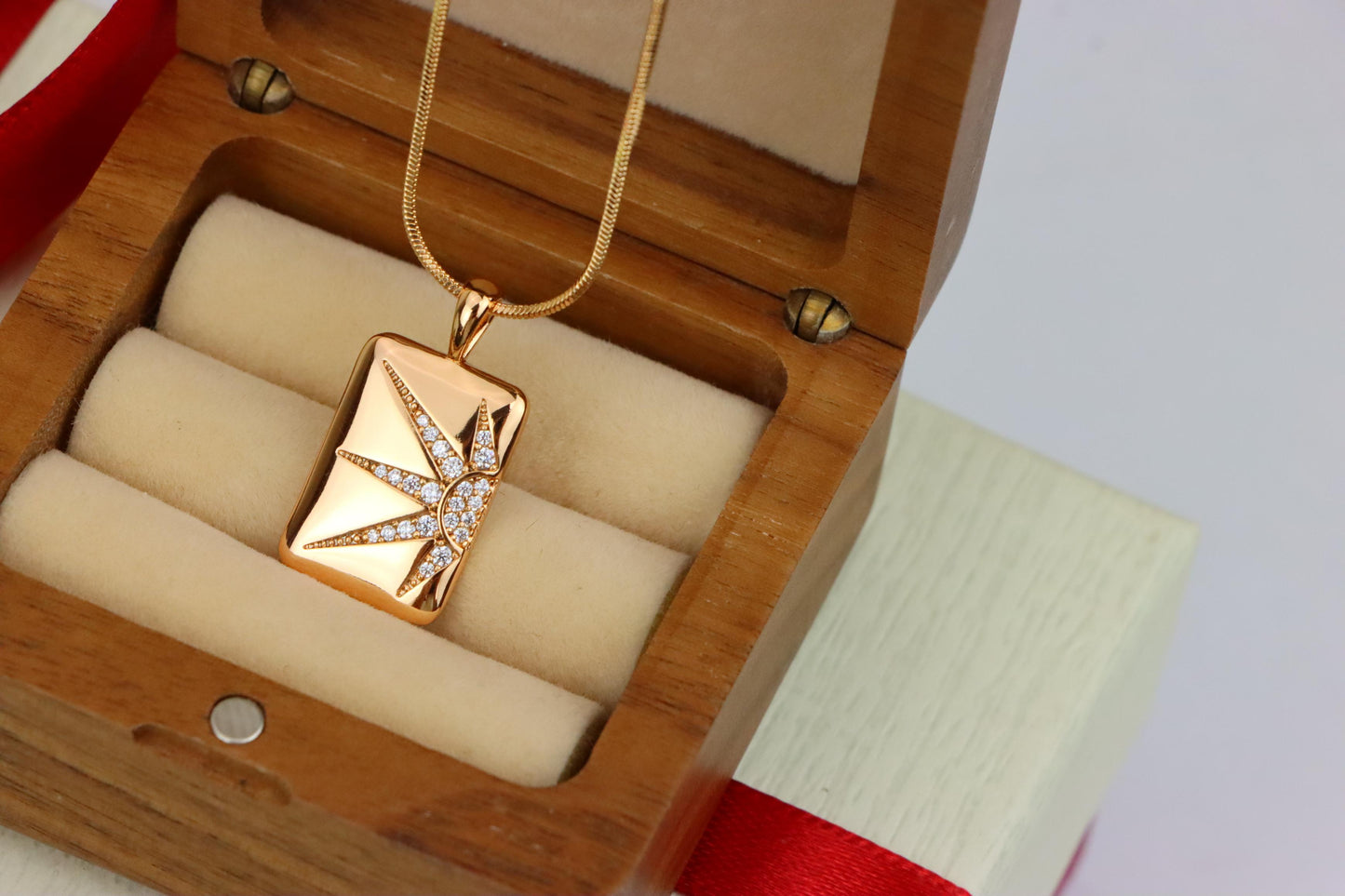 Rose Gold Rectangle Pendant with Starburst CZ Design, XPPT1842 (2155-8)