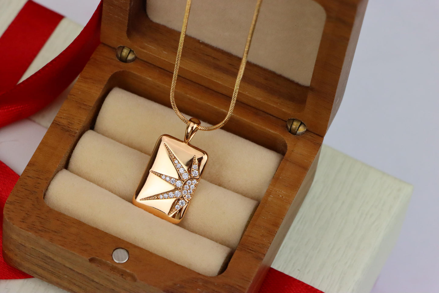 Rose Gold Rectangle Pendant with Starburst CZ Design, XPPT1842 (2155-8)