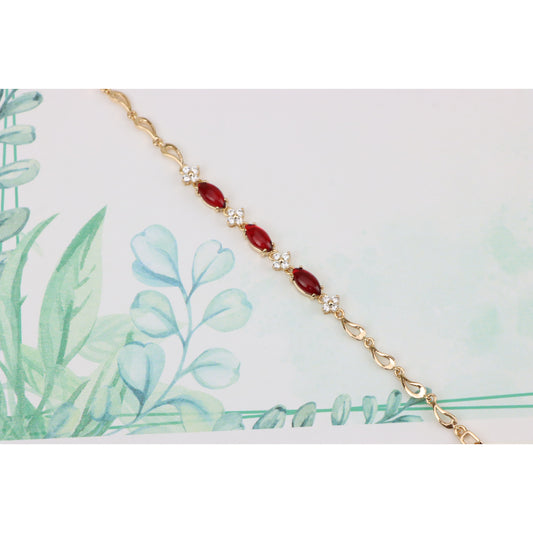 Rose Gold Bracelet with Red and White Stones, XPBL0686 (2069-5)