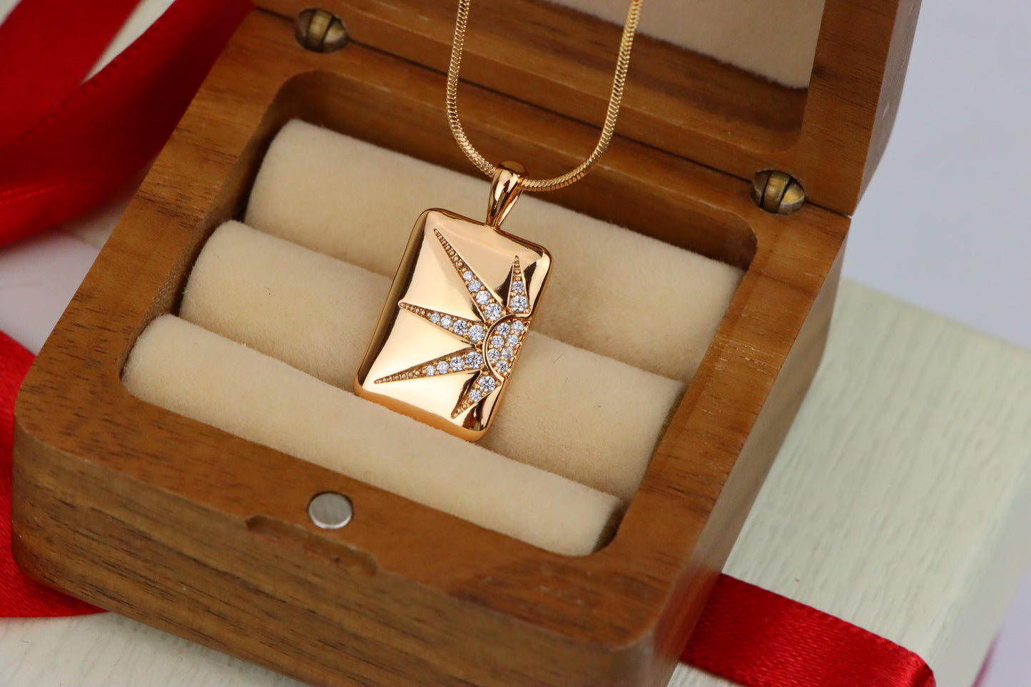 Rose Gold Rectangle Pendant with Starburst CZ Design, XPPT1842 (2155-8)