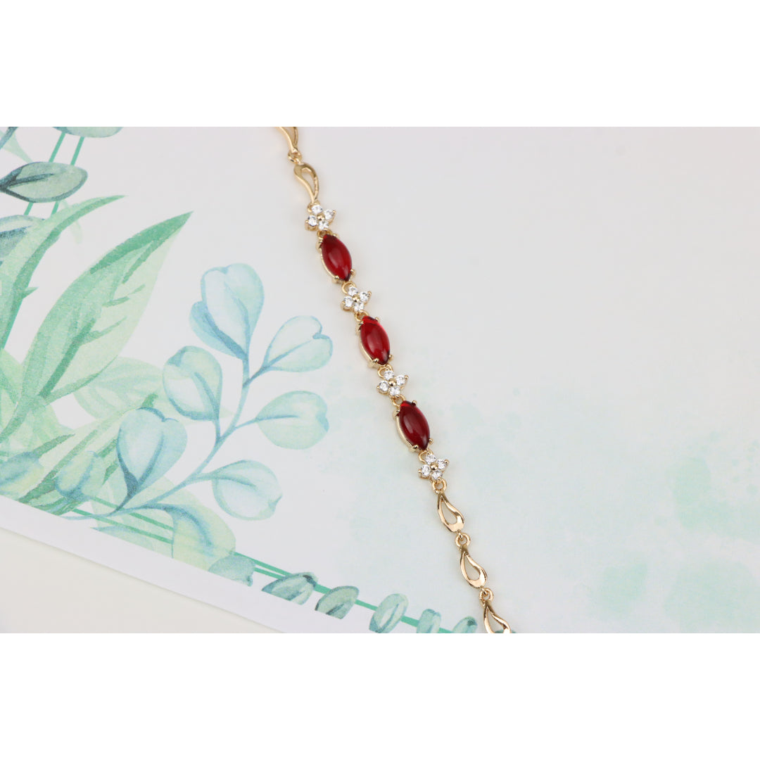 Rose Gold Bracelet with Red and White Stones, XPBL0686 (2069-5)