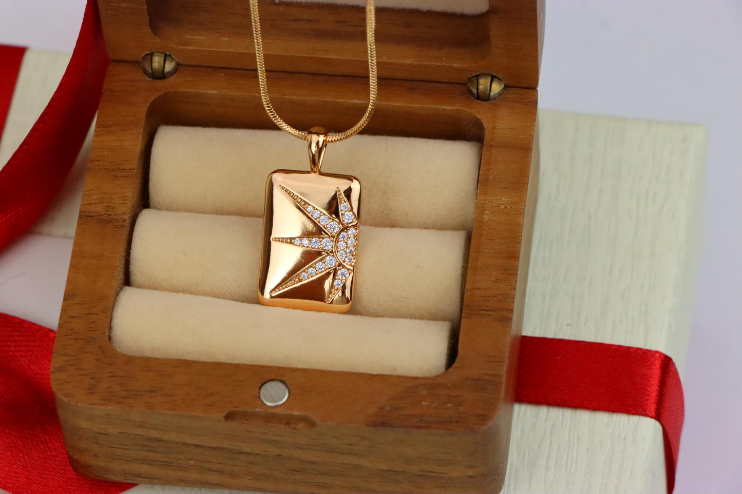 Rose Gold Rectangle Pendant with Starburst CZ Design, XPPT1842 (2155-8)