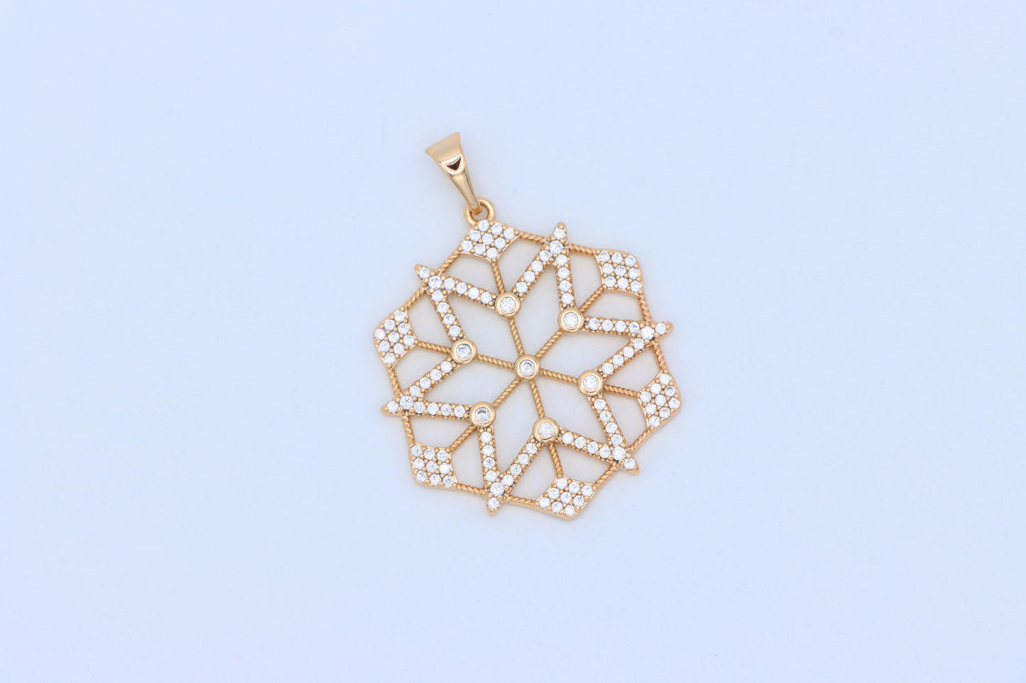 Large Rose Gold Geometric CZ Pendant with Star Pattern Design, XPPT1843 (2055-9)