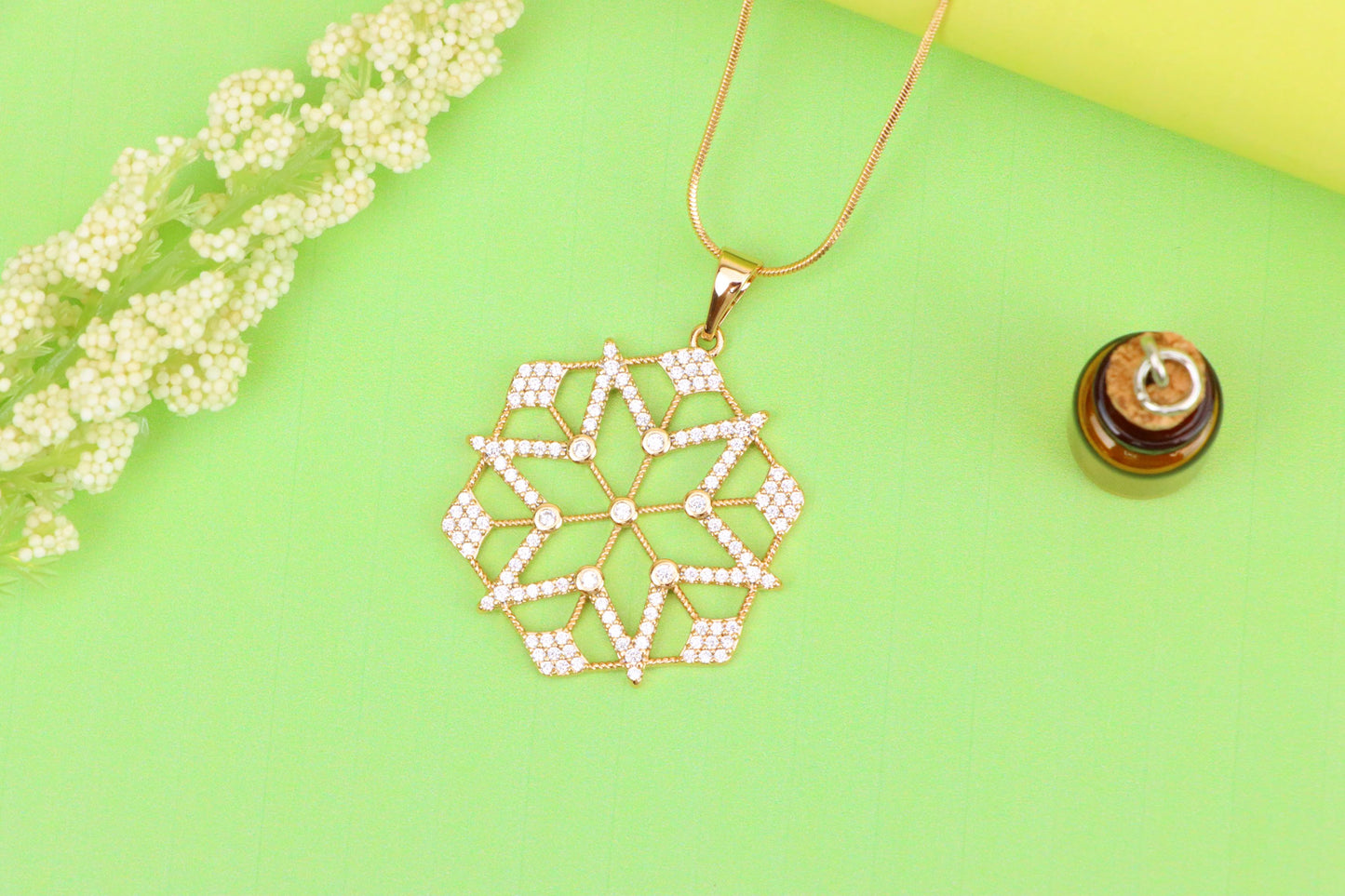 Large Rose Gold Geometric CZ Pendant with Star Pattern Design, XPPT1843 (2055-9)