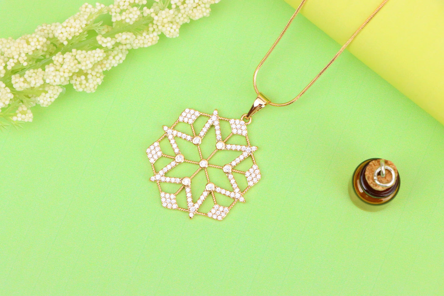 Large Rose Gold Geometric CZ Pendant with Star Pattern Design, XPPT1843 (2055-9)