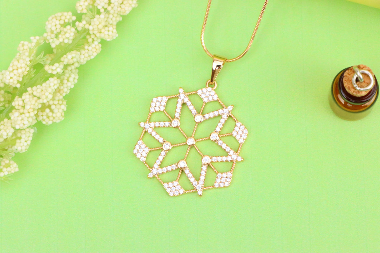 Large Rose Gold Geometric CZ Pendant with Star Pattern Design, XPPT1843 (2055-9)