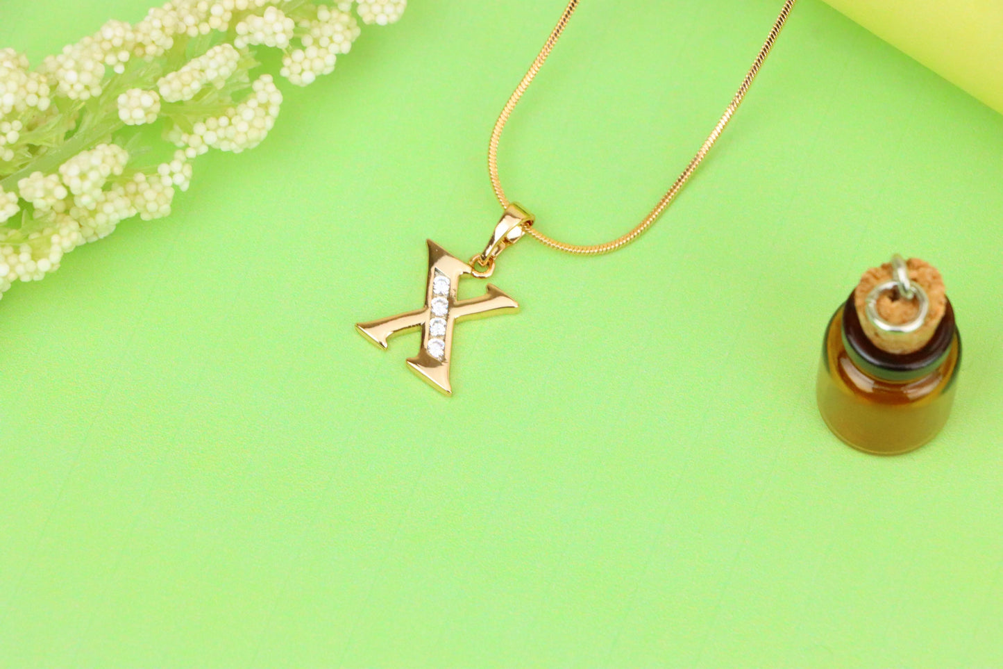 Rose Gold Alphabet X Pendant with Crystals – Stylish Initial Charm,XPPT1373 (2132-9)