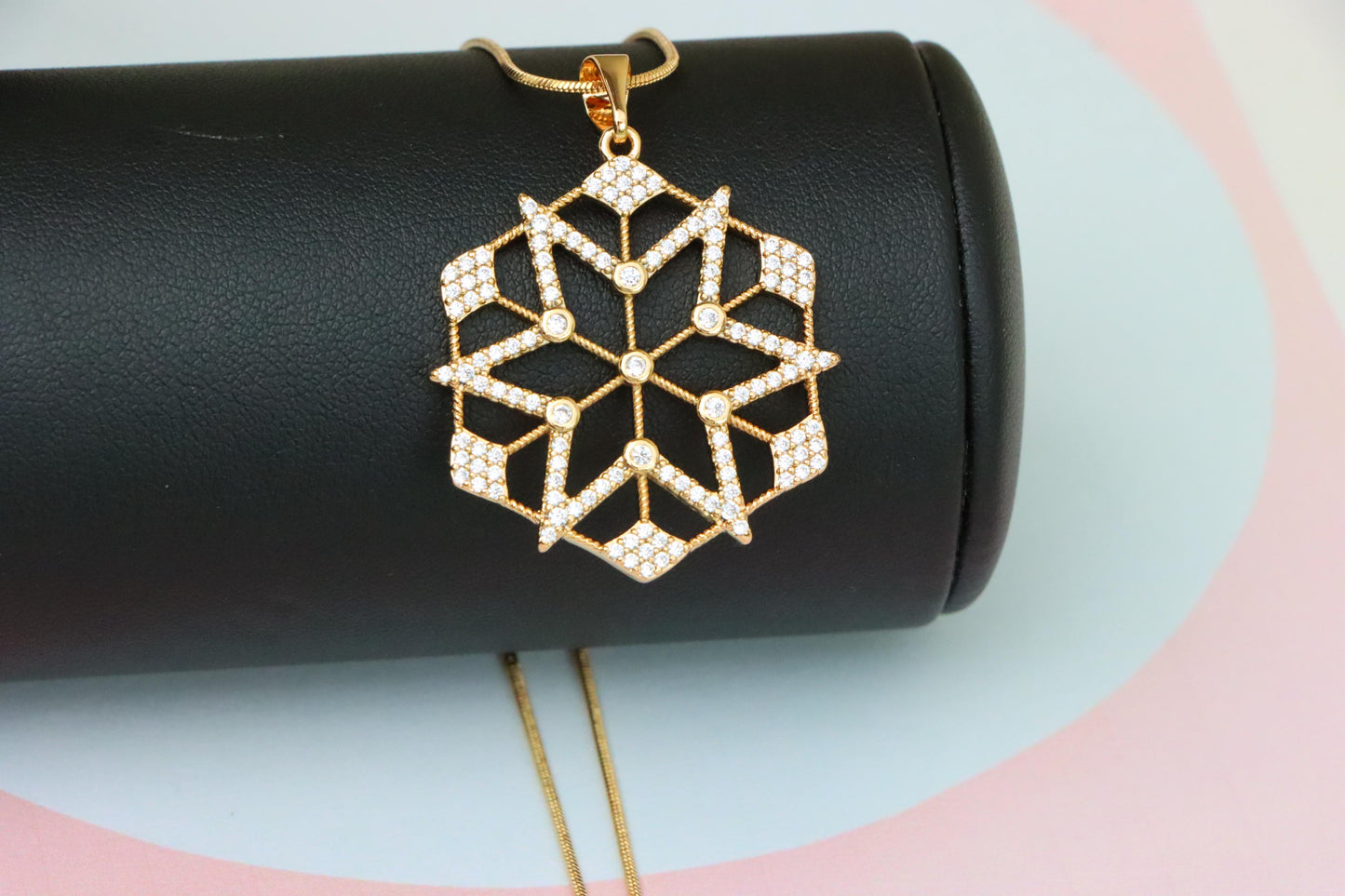 Large Rose Gold Geometric CZ Pendant with Star Pattern Design, XPPT1843 (2055-9)