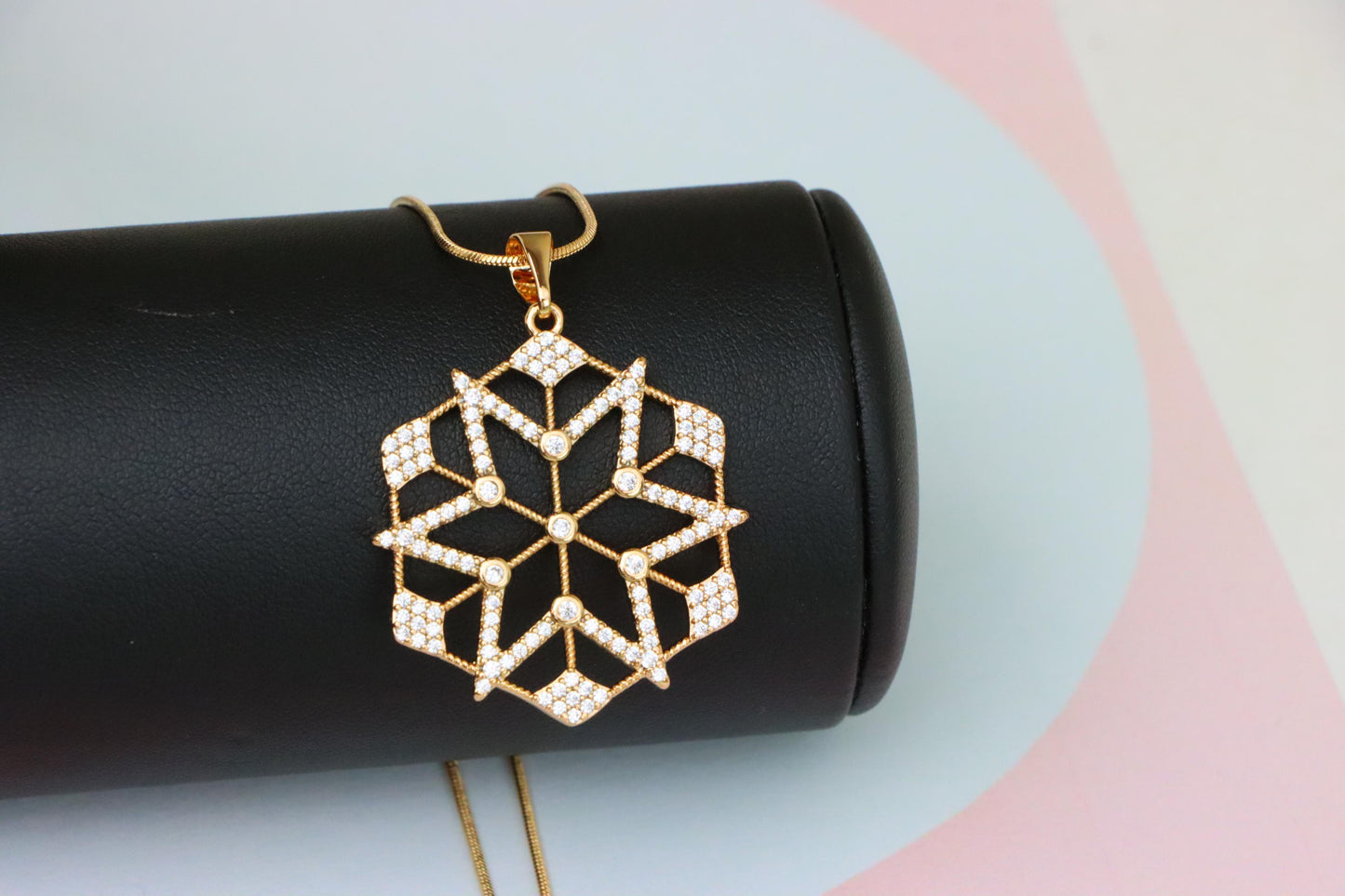 Large Rose Gold Geometric CZ Pendant with Star Pattern Design, XPPT1843 (2055-9)